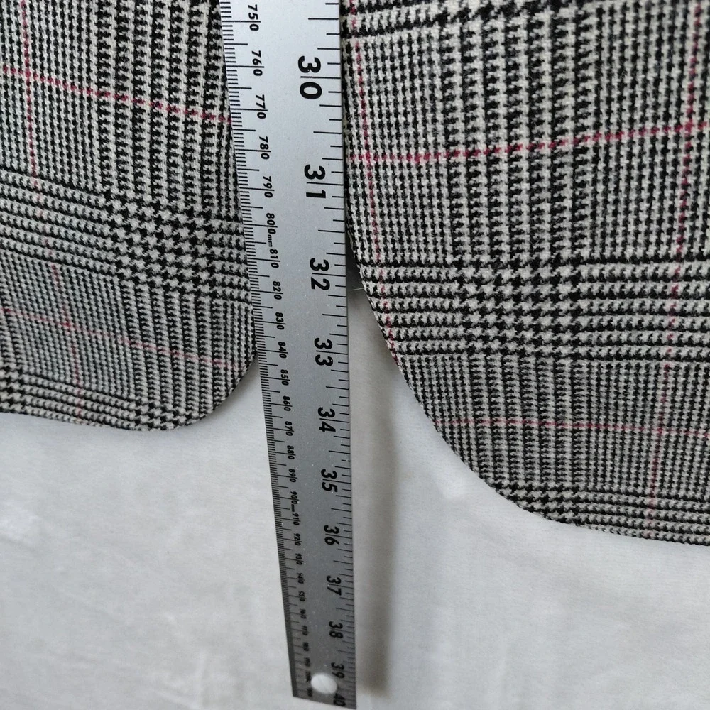 Lands End Vintage Mens 46L Glen Plaid Wool Blazer Grey Red Sport Coat USA Made